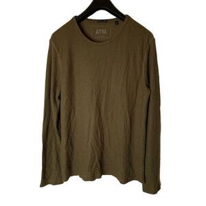 ATM waffle knit thermal long sleeve shirt olive green brown men's size medium